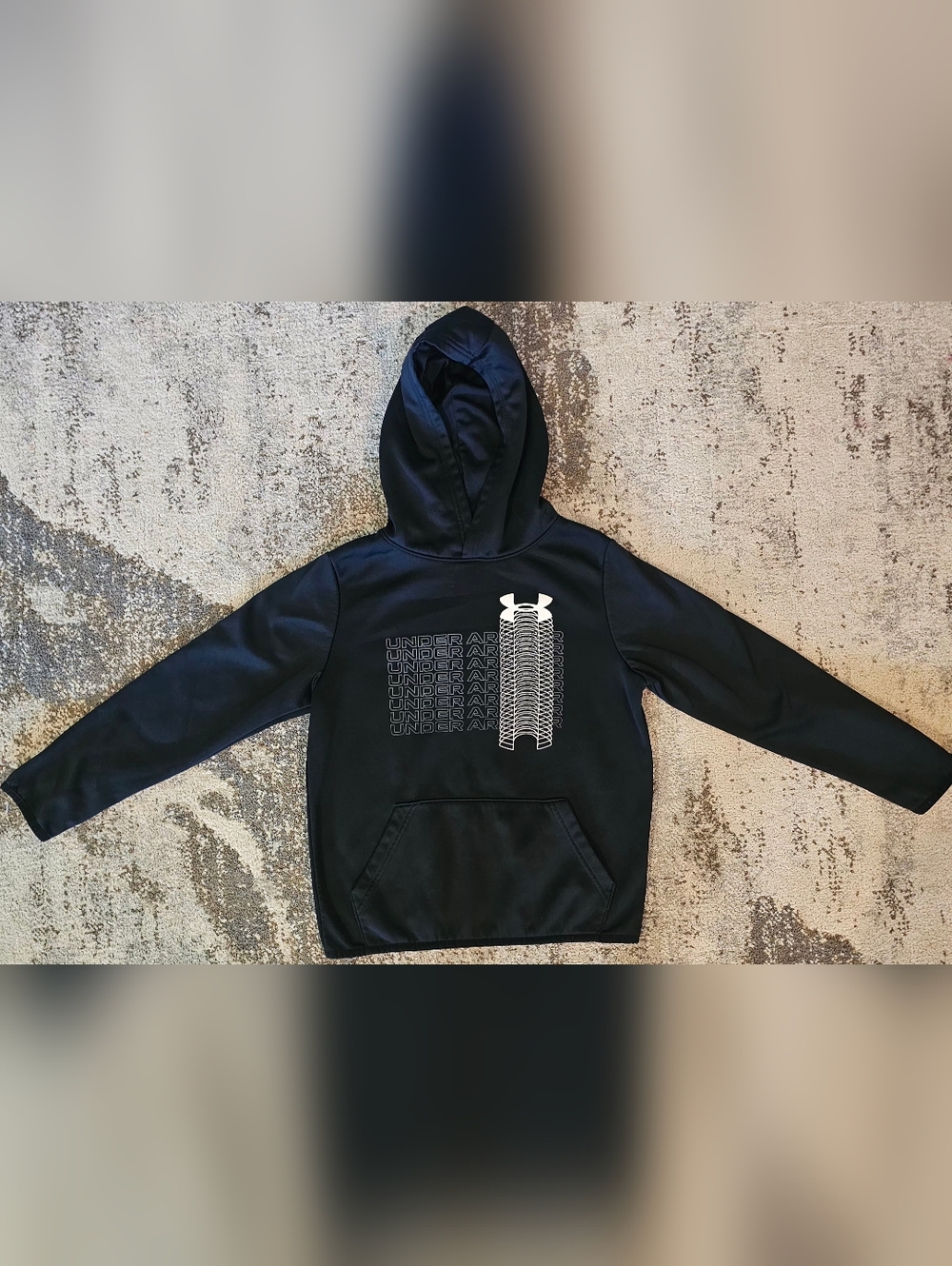 Youth Under Armour Black Hoodie with White Stack Logo